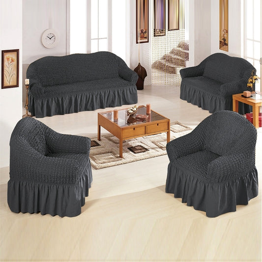 Fluffy Bubble Fabric Sofa Cover - Dull Black