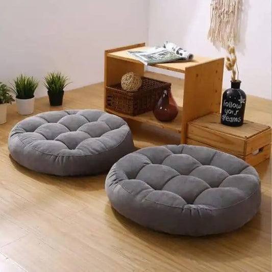 2pcs x Tufted Round Floor Cushion - 2411-Grey