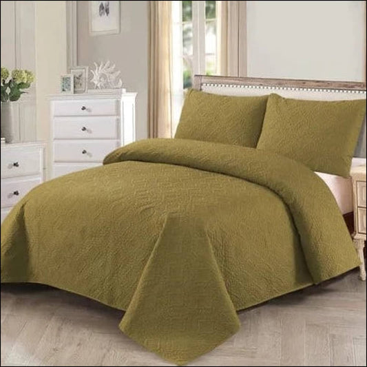 Hena - 3Pcs Ultra Soft Silky Ultrasonic Bedspread Bedding