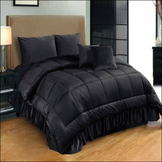 Pure Luxury Velvet Winter Set (Black) - 6Pcs Comforter Bedding