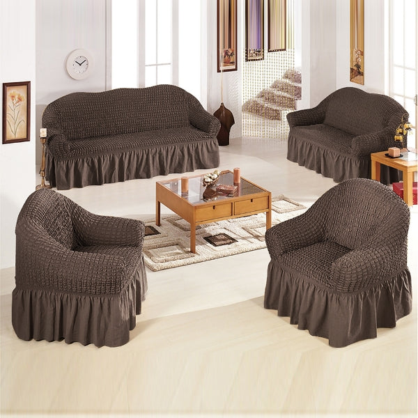 Fluffy Bubble Fabric Sofa Cover - Dark Brown