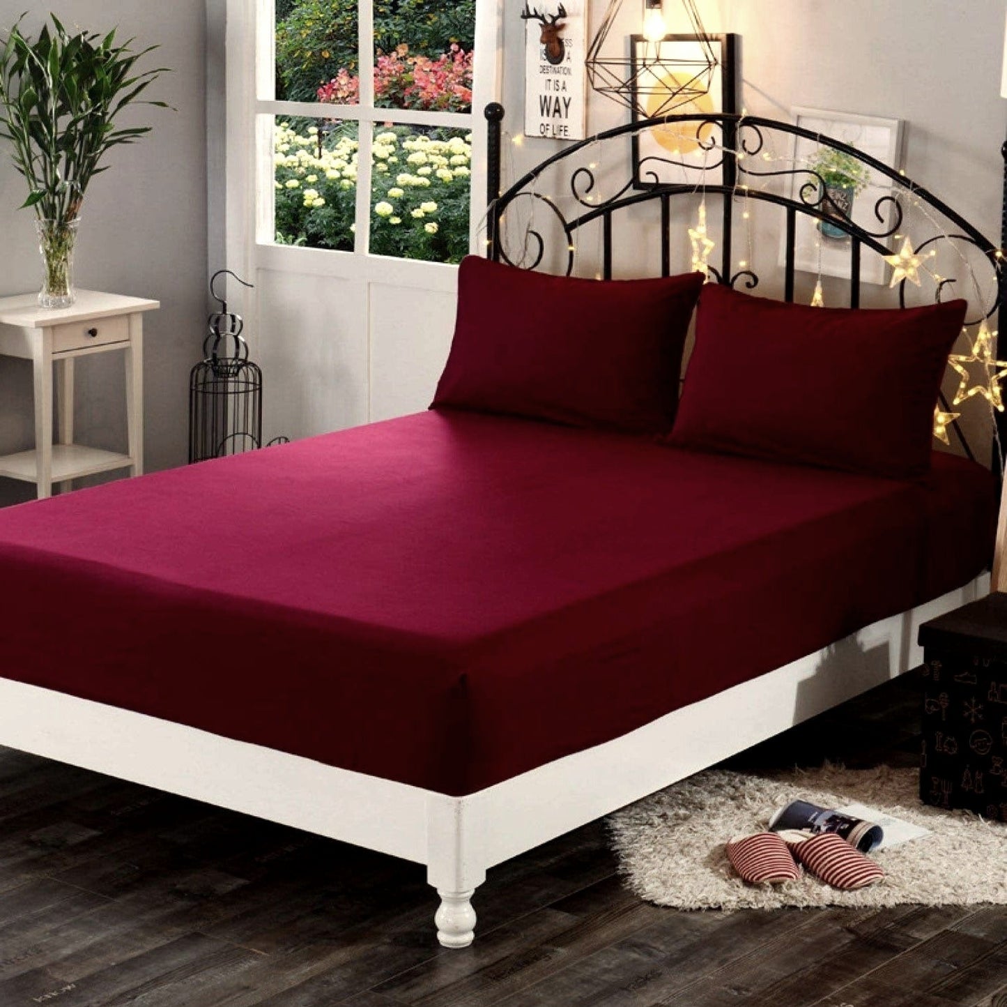 Terry Fitted Waterproof Mattress Protector - Maroon