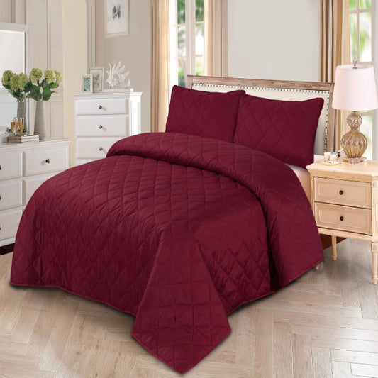 Premium Bedspread Dark Red - 3pcs Set #9373