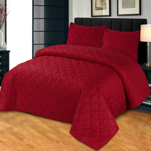Premium Bedspread Maroon - 3pcs Set #9372