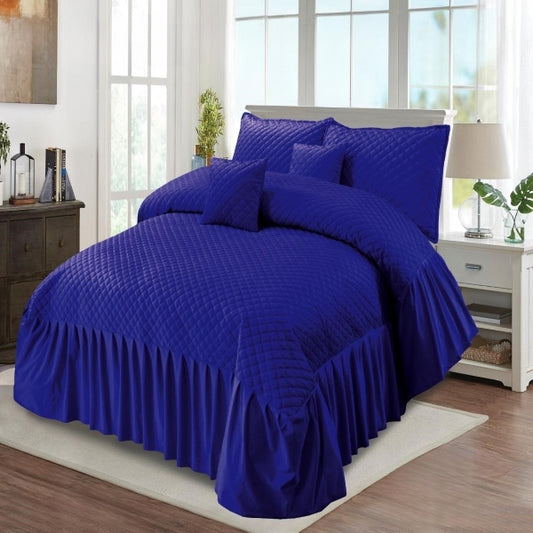 Bridal 5pcs Embossed Velvet Quilted Bedspread Set - Blue