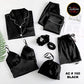 7pcs Silk Night Suit - Black