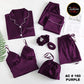 7pcs Silk Night Suit - Purple