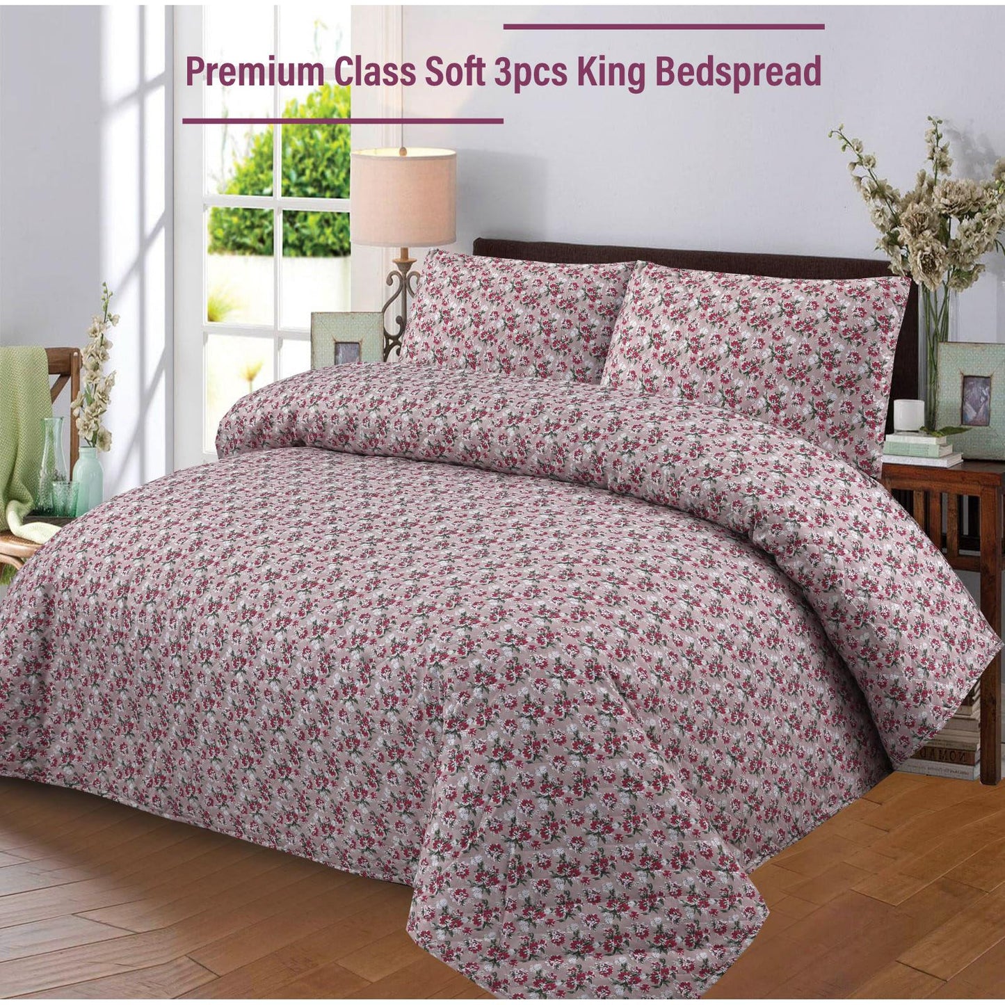 Quilted 3 Layers Bedspread Printed - 3pcs Set #9367
