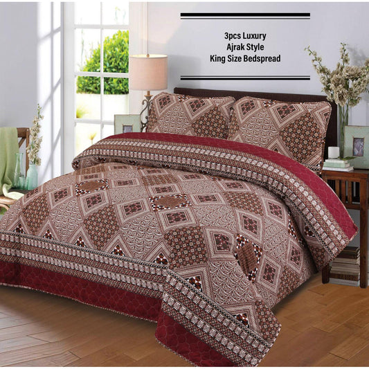 Quilted 3 Layers Bedspread Printed - 3pcs Set #9364