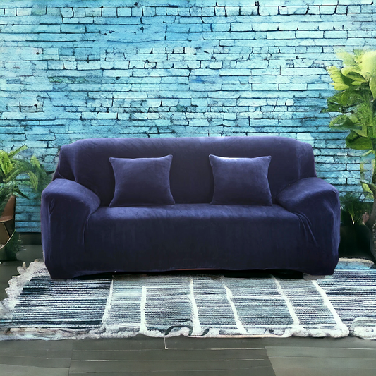 Plush Velvet Sofa Cover - Navy Blue