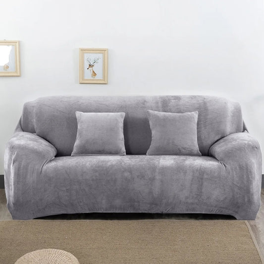 Plush Velvet Sofa Cover - Light Grey
