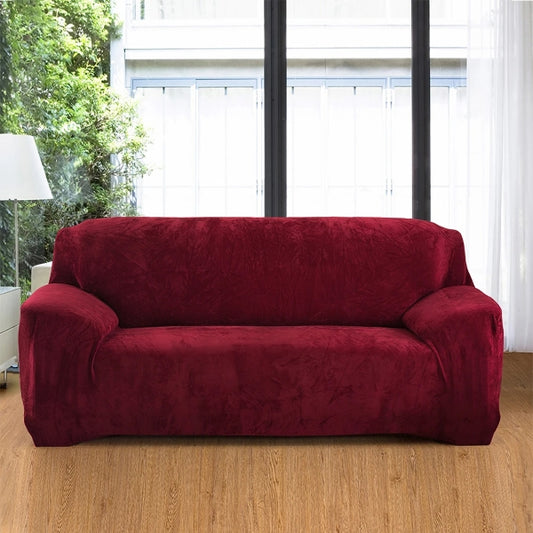 Plush Velvet Sofa Cover - Maroon Red