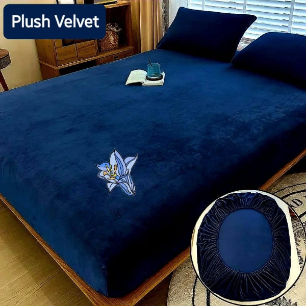 Plush Velvet 3pcs Fitted Sheet Set - Navy Blue