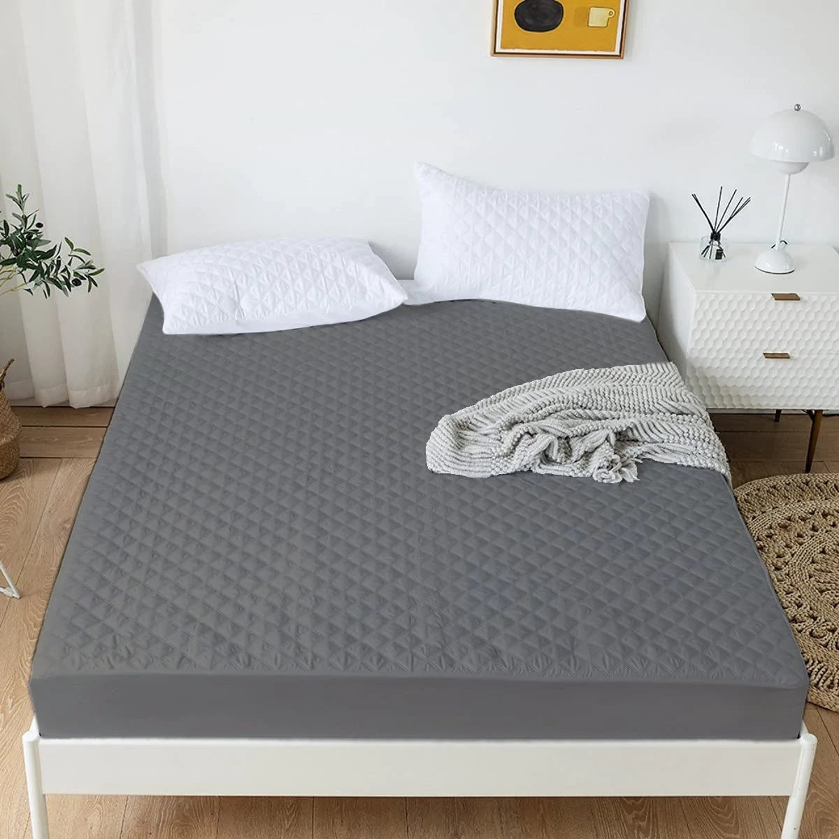 Quilted Fitted Waterproof Mattress Protector - Grey (Single Size)