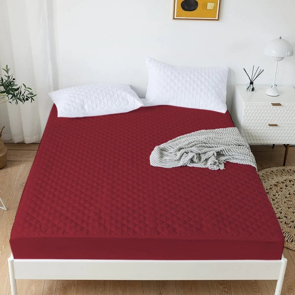 Quilted Fitted Waterproof Mattress Protector - Maroon (Single Size)