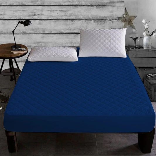 Quilted Fitted Waterproof Mattress Protector - Navy Blue (Single Size)