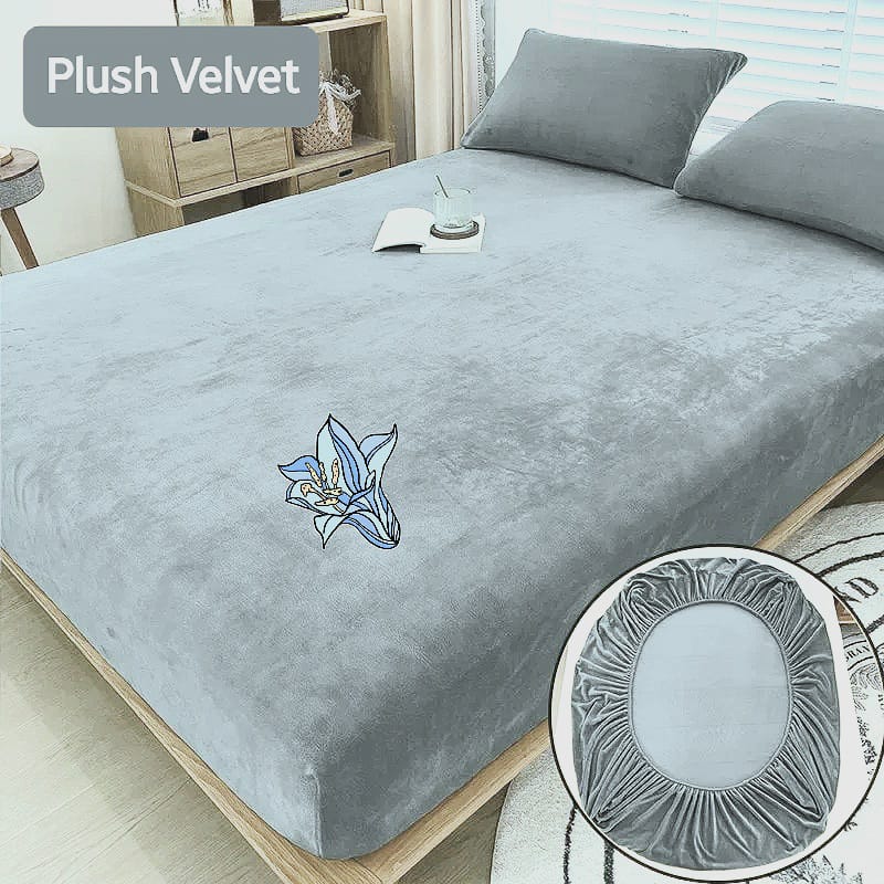 Plush Velvet 3pcs Fitted Sheet Set - Light Grey