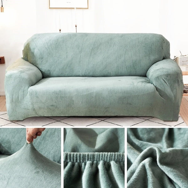 Plush Velvet Sofa Cover - Texture Sea Green