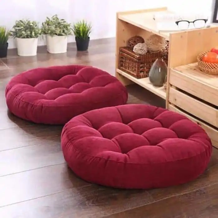 2pcs x Tufted Round Floor Cushion - 2417-Red