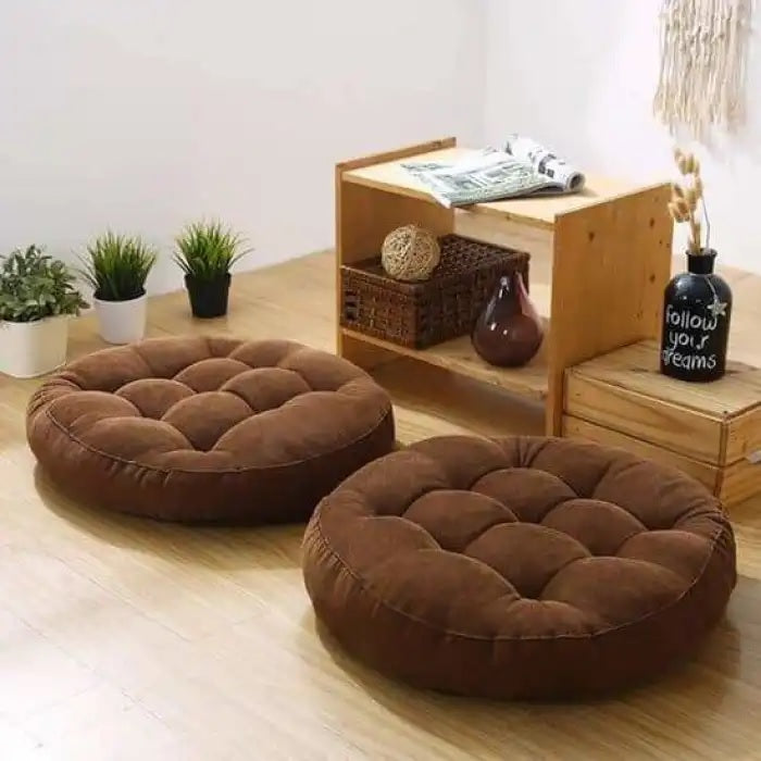 2pcs x Tufted Round Floor Cushion - 2415-Brown