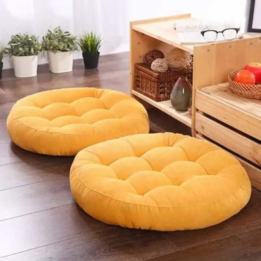 2pcs x Tufted Round Floor Cushion - 2414-Amber Yellow