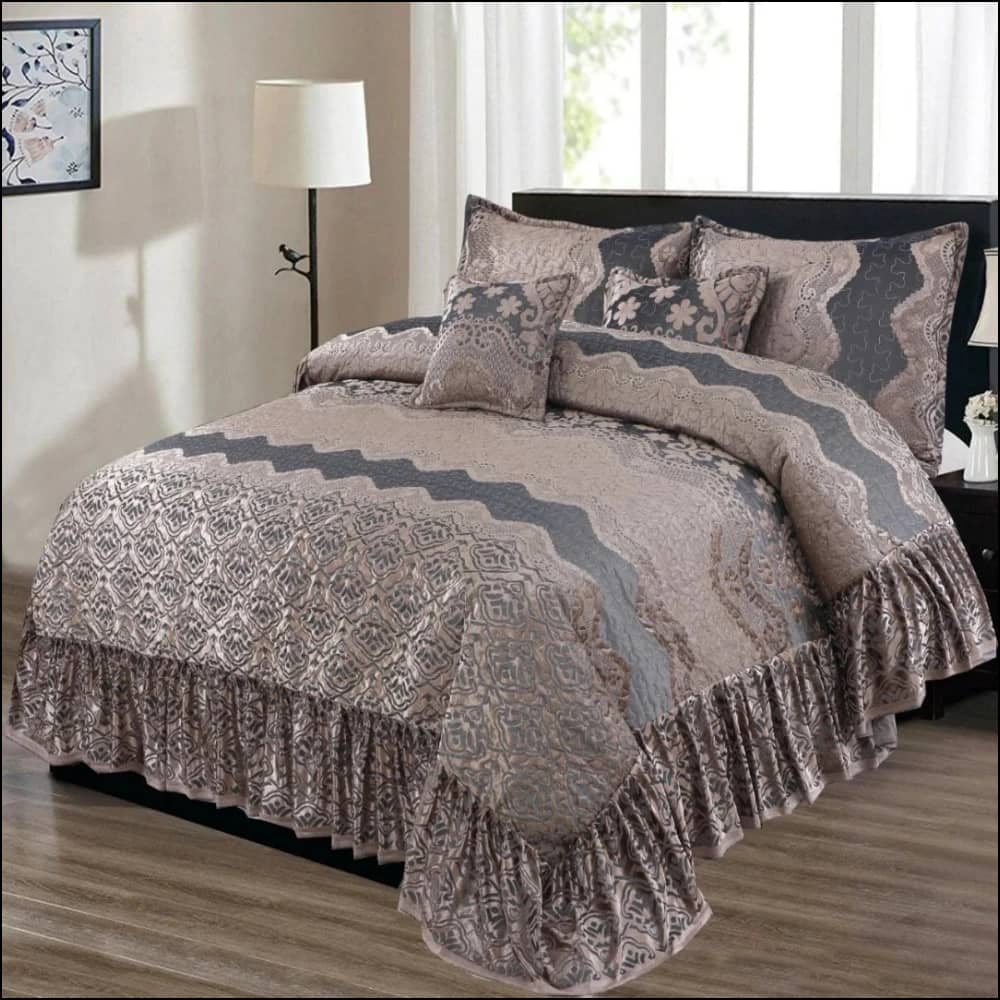 3151-Bridal Fancy Frill Set (Light-Brown) - 5Pcs Quilted Bedsheet Bedding