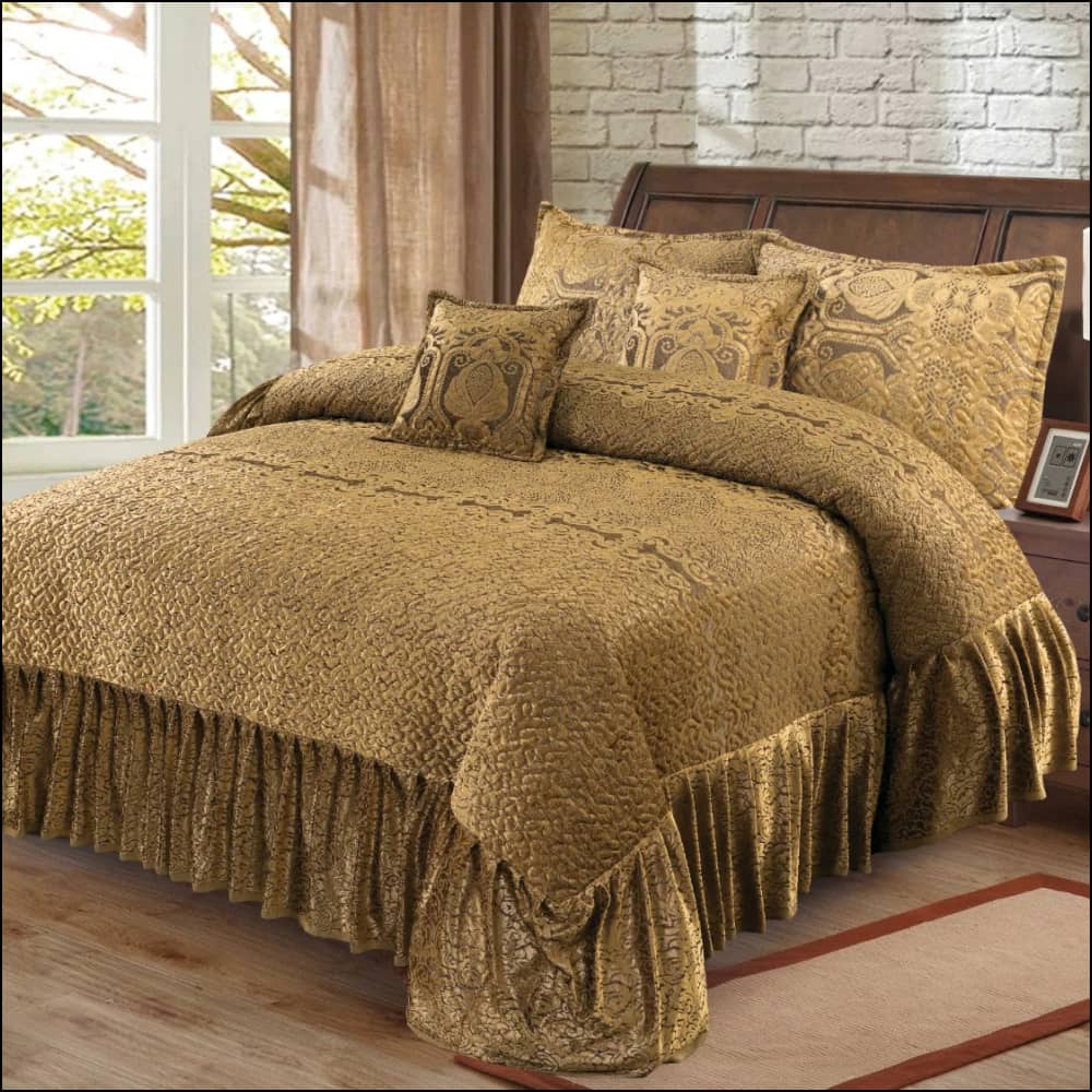 3155-Bridal Fancy Frill Set (Golden) - 5Pcs Bedsheet Bedding