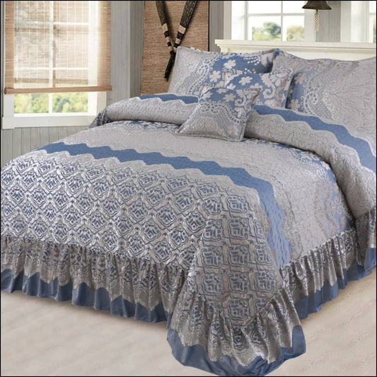 3157-Bridal Fancy Frill Set (Grey) - 5Pcs Bedsheet Bedding
