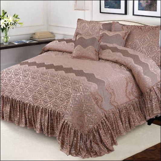 3163-Bridal Fancy Frill Set (Brown) - 5Pcs Bedsheet Bedding