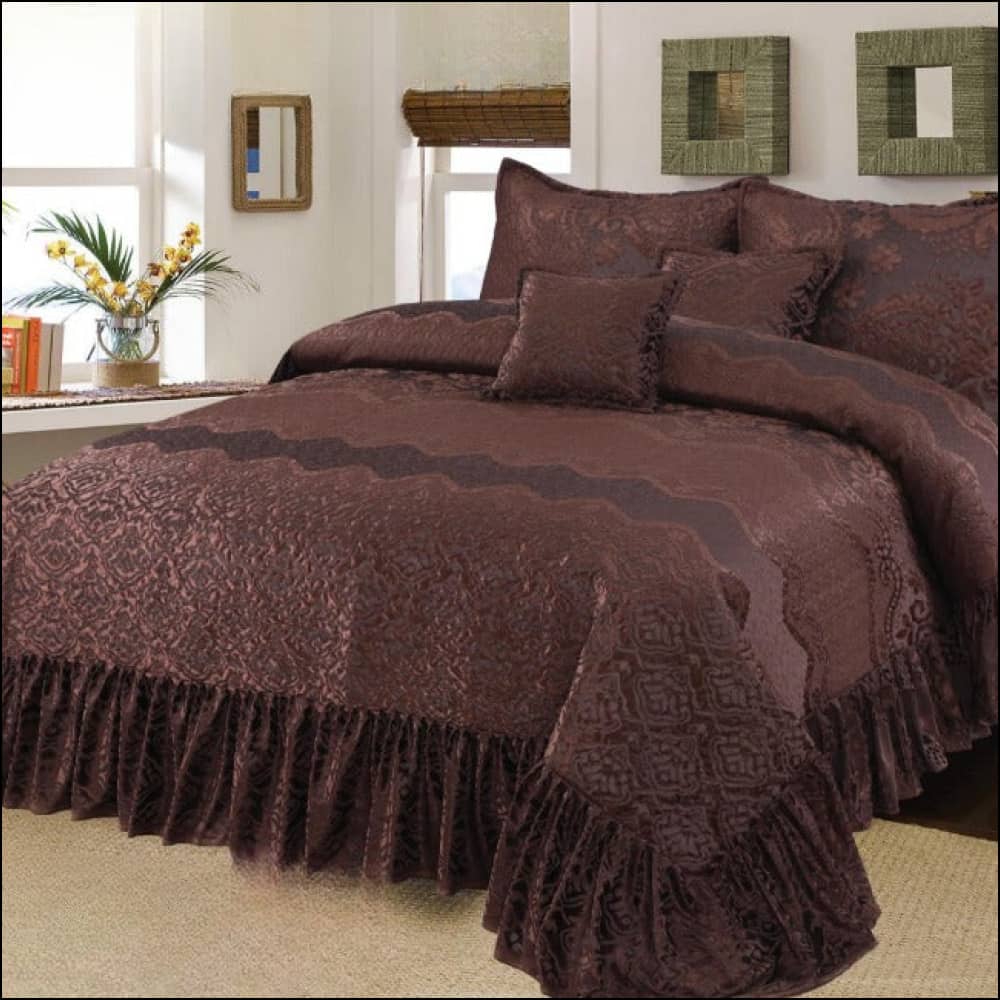 3165-Bridal Fancy Frill Set (Choco Brown) - 14Pcs Bed In Bag Bedding