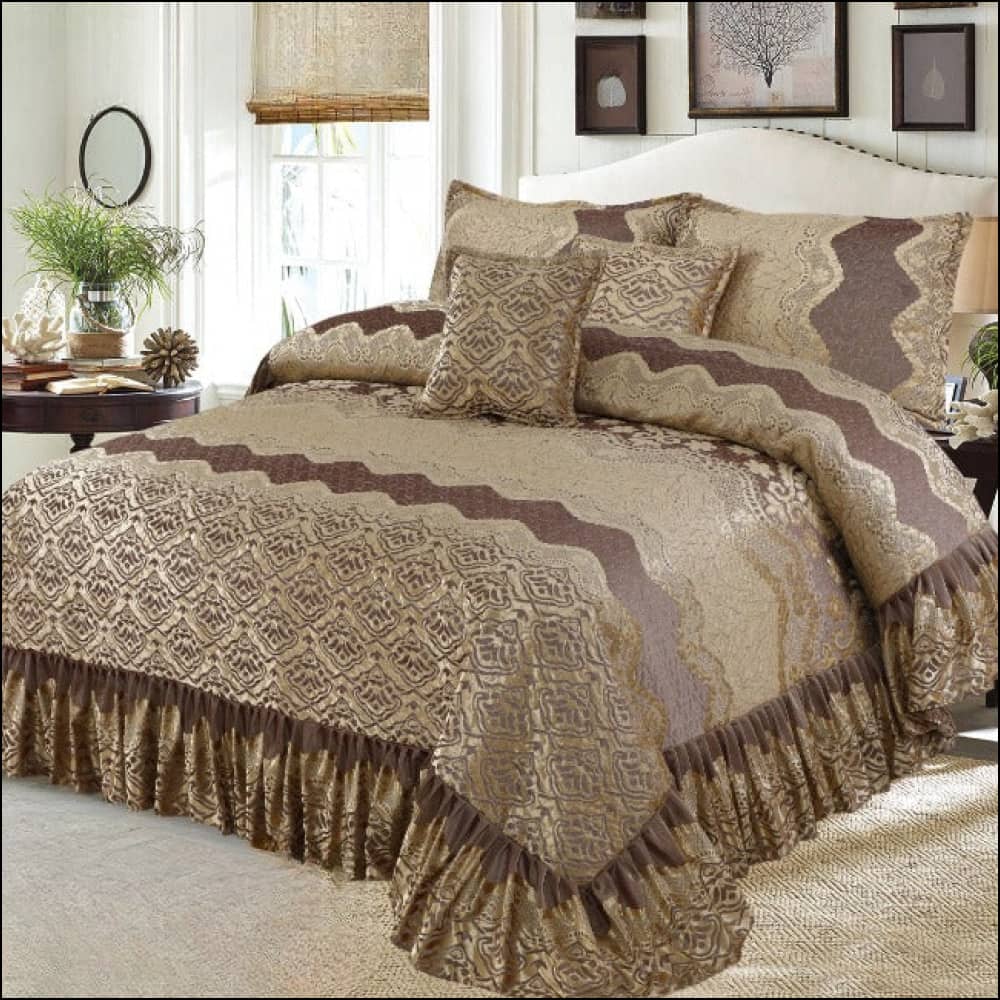 3169-Bridal Fancy Frill Set (Golden Brown) - 5Pcs Bedsheet Bedding
