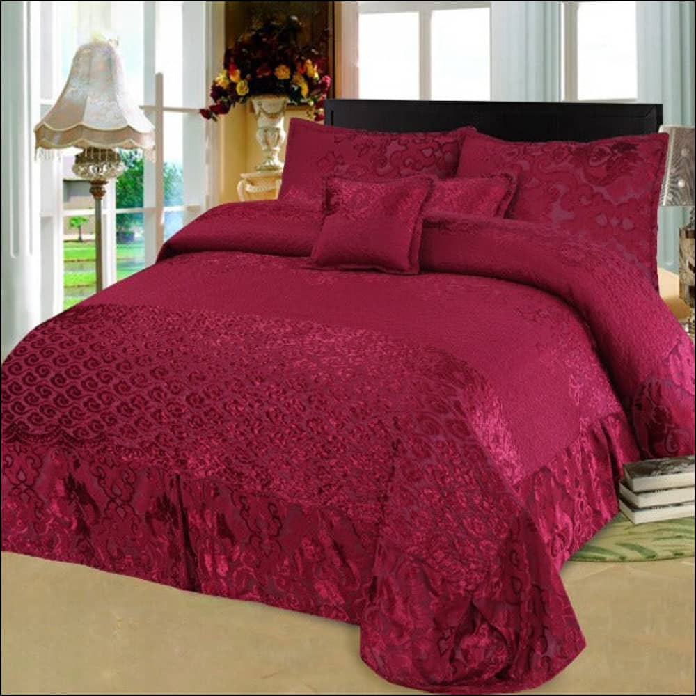 3171-Bridal Fancy Frill Set (Redish Maroon) - 5Pcs Bedsheet Bedding
