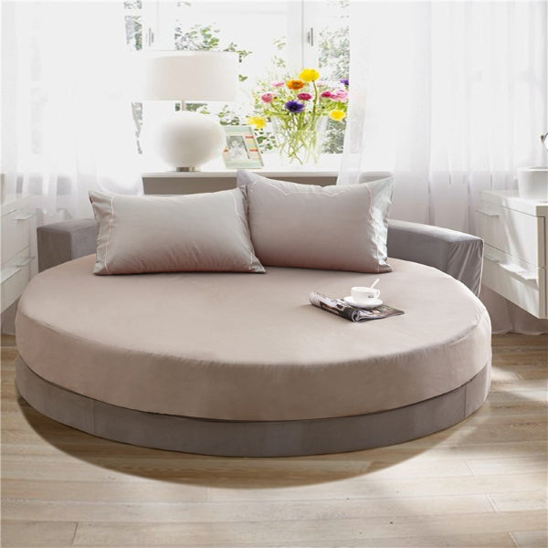 ROUND Fleece Fitted Waterproof Mattress Protector - Light Coco - FL