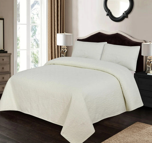Premium Bedspread Off White - 3pcs Set #9353