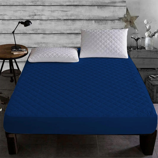 Quilted Fitted Waterproof Mattress Protector - Dark Blue