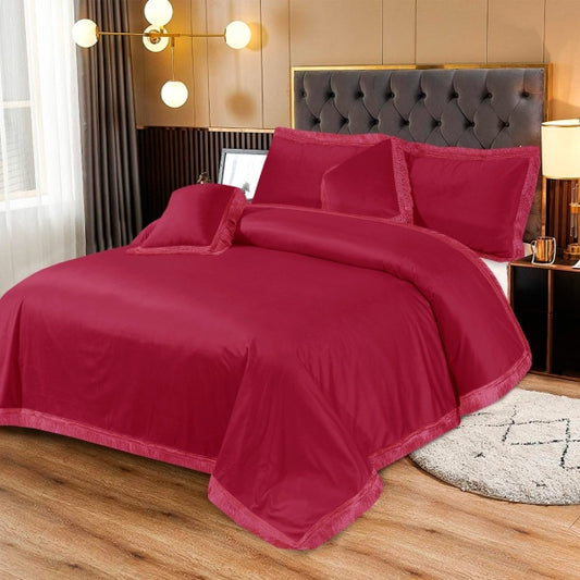 Sweet Velvet 5pcs Bedsheet Set # 7818 - Crimson Red