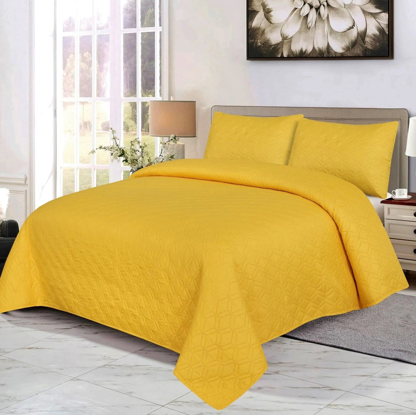 Premium Bedspread Yellowish - 3pcs Set #9342