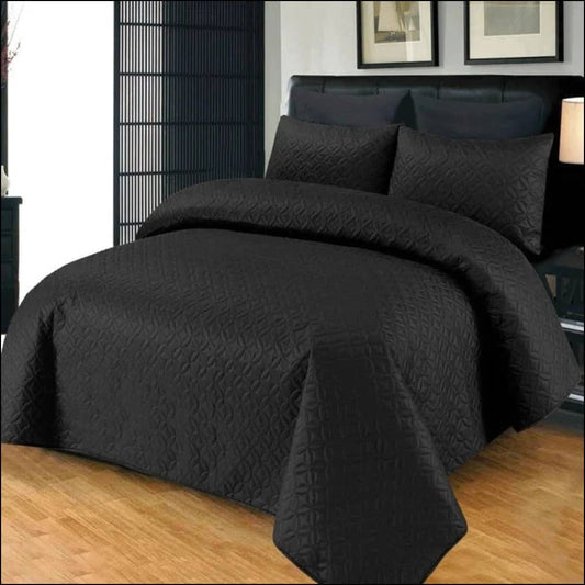 Black - 3Pcs Ultra Soft Silky Ultrasonic Bedspread Bedding