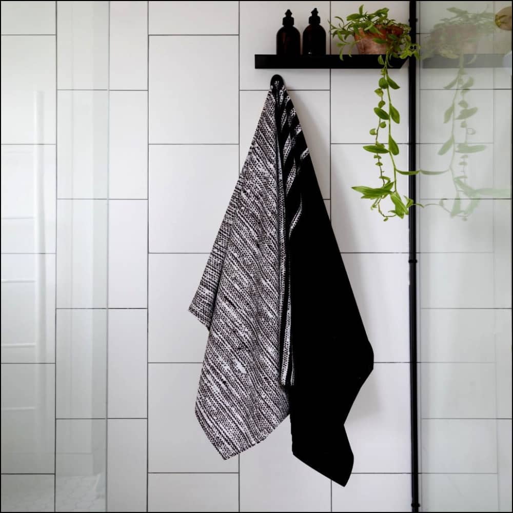 Black Grey Terry Velvet - Bath Towel Linen