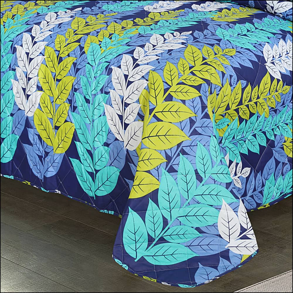 Blue Multi Leaves 7Pcs Comforter Set Bedding