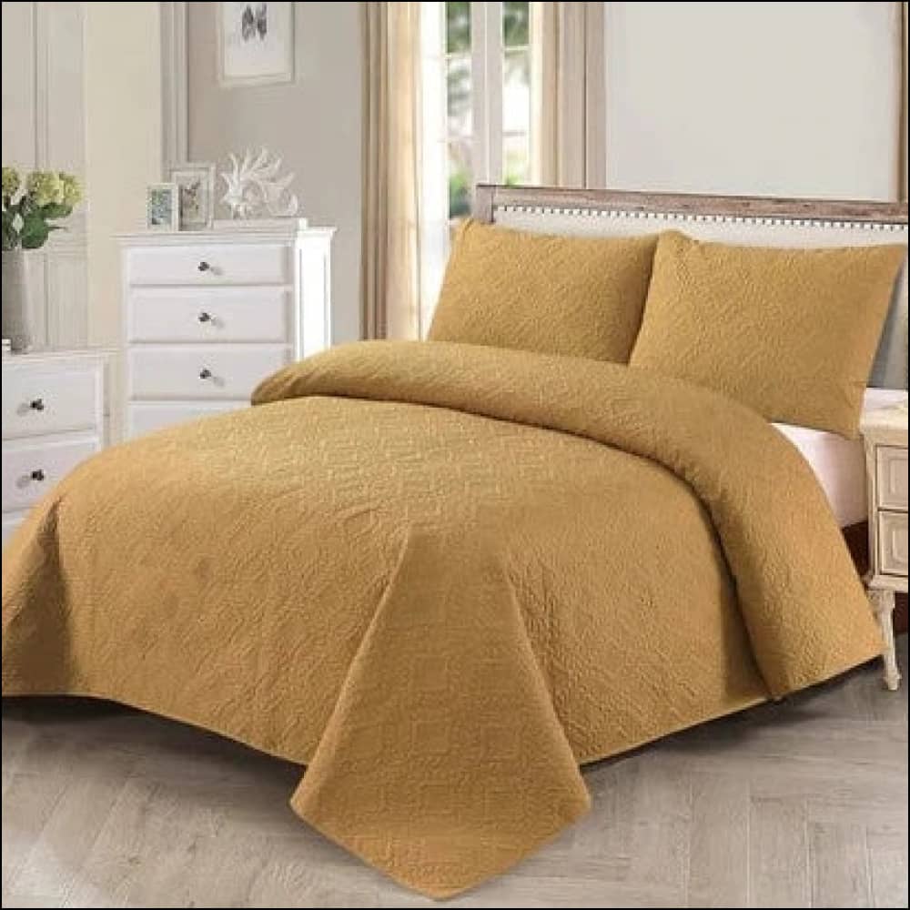Camel - 3Pcs Ultra Soft Silky Ultrasonic Bedspread Bedding