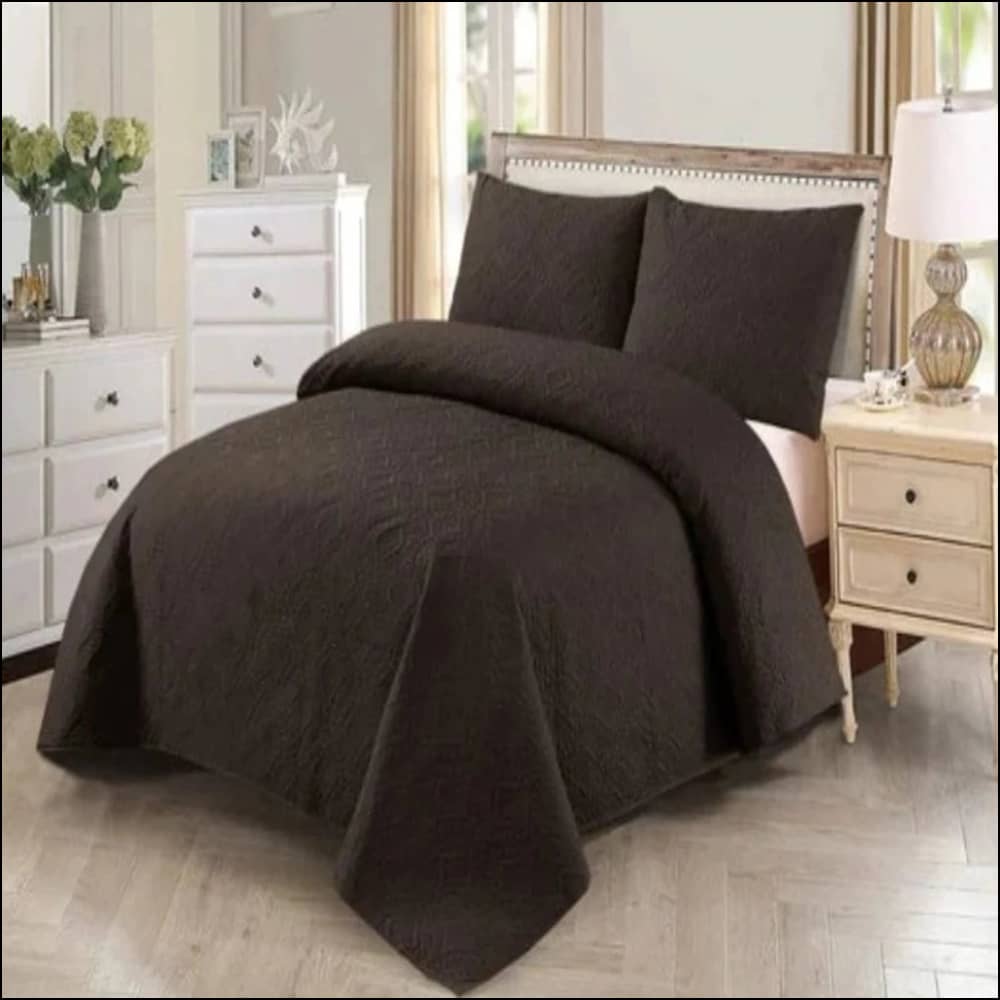 Choco Brown - 3Pcs Ultra Soft Silky Ultrasonic Bedspread Bedding