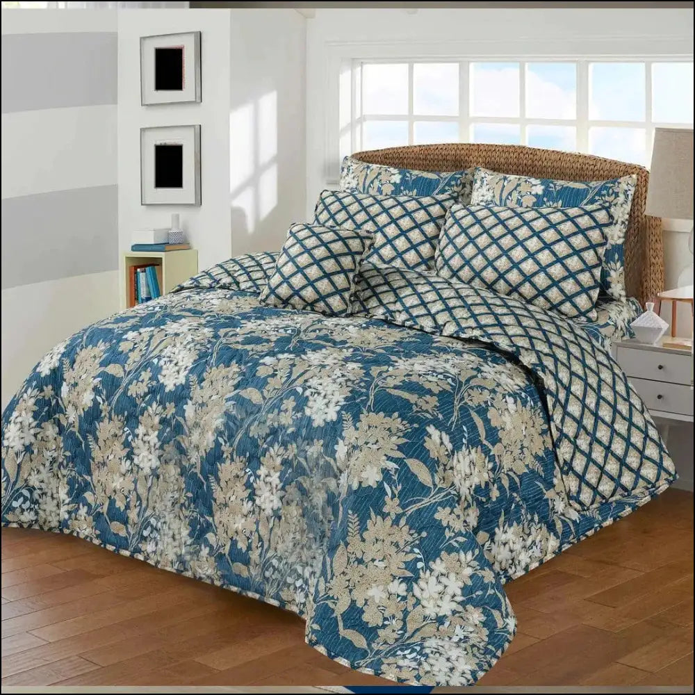 Light Smokey Grey Flowers 7Pcs Comforter Set Bedding
