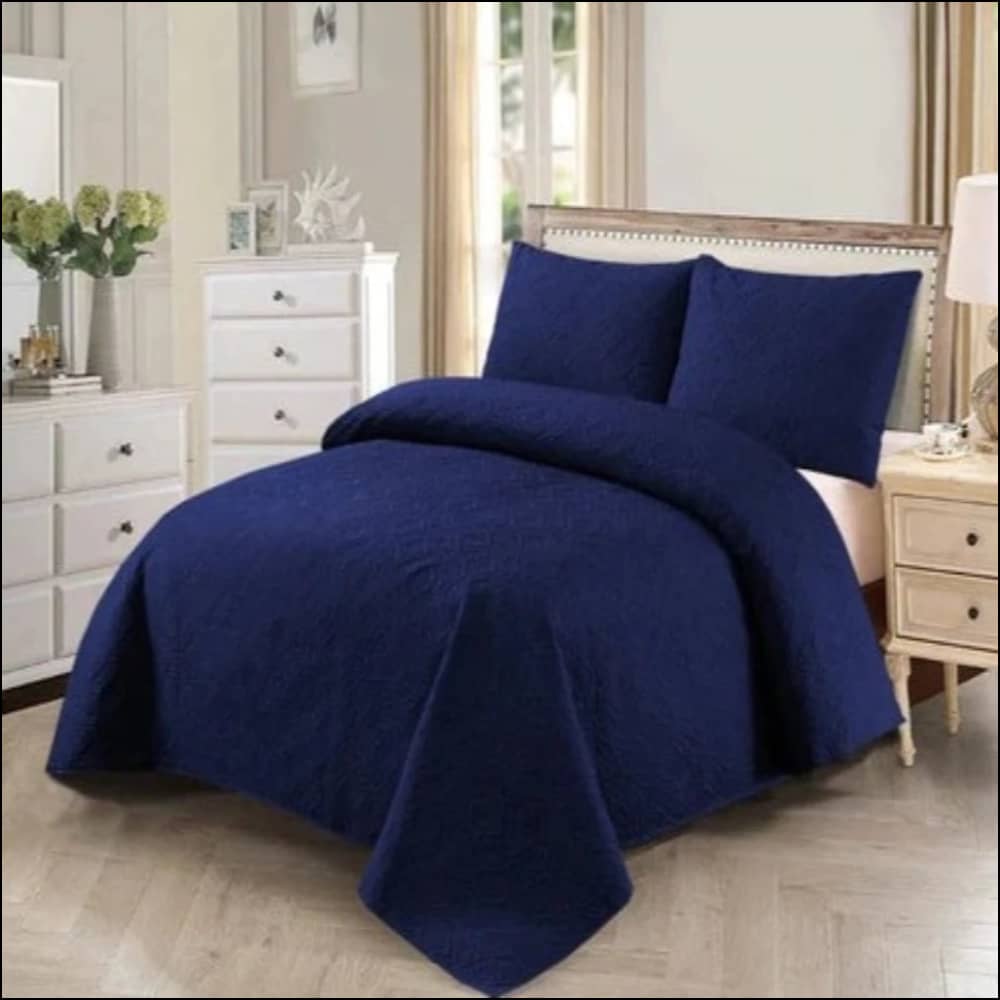 Navy Blue - 3Pcs Ultra Soft Silky Ultrasonic Bedspread Bedding