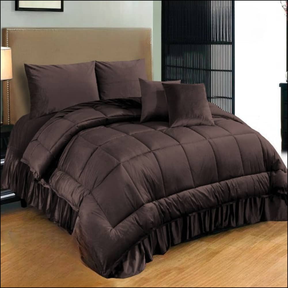 Pure Luxury Velvet Winter Set (Dark Brown) - 6Pcs Comforter Bedding