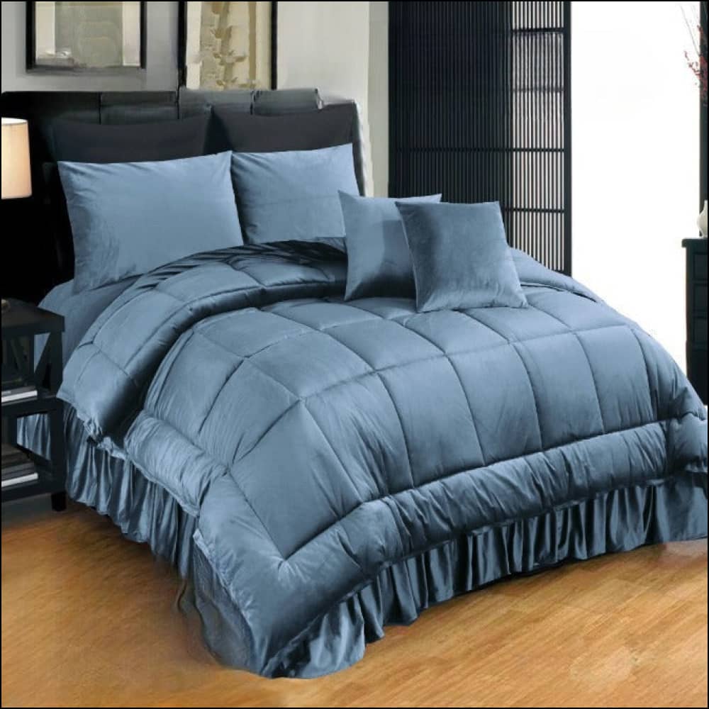Pure Luxury Velvet Winter Set (Grey) - 6Pcs Comforter Bedding