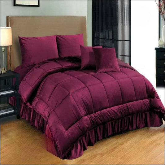 Pure Luxury Velvet Winter Set (Maroon) - 6Pcs Comforter Bedding