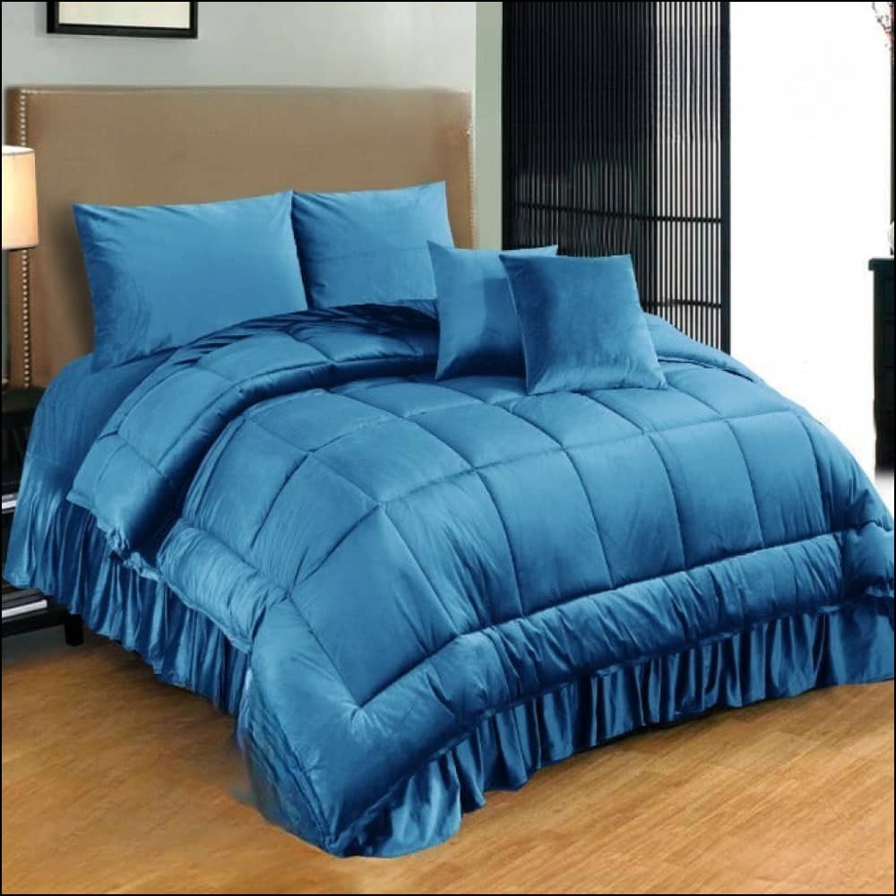 Pure Luxury Velvet Winter Set (Teal Blue) - 6Pcs Comforter Bedding