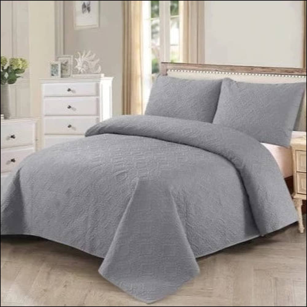 Smoke Grey - 3Pcs Ultra Soft Silky Ultrasonic Bedspread Bedding