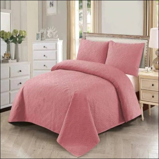 Tea Pink - 3Pcs Ultra Soft Silky Ultrasonic Bedspread Bedding